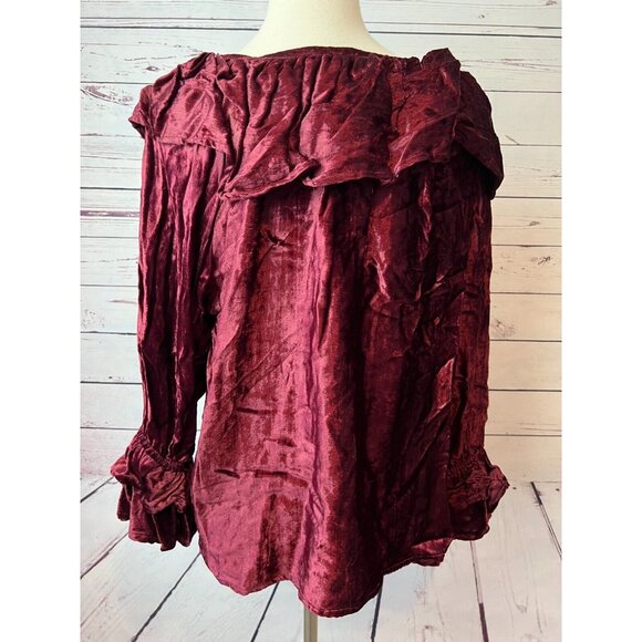 NWT Bila Velvet Blouse Prairie whimsigoth Ruffle Shirt Velour Boho Medium India - Picture 2 of 9